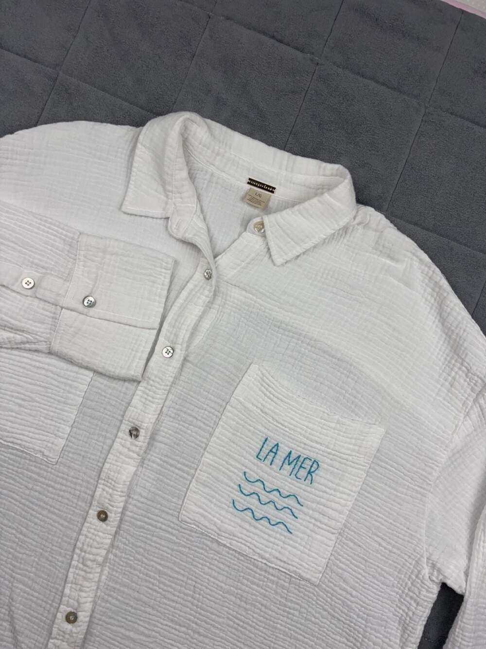 Magaschoni “La Mer” Organic Cotton Gauze Button Down Beach Shirt  Size L/G